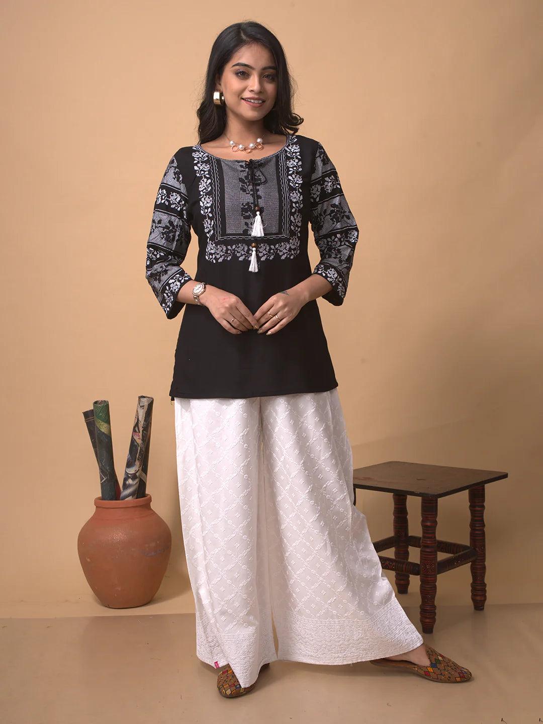 LYRA'S WHITE CHICKENKARI PALAZZO WOMEN