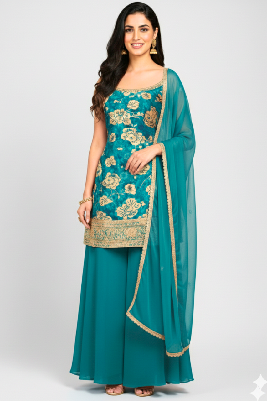 SLEEVLESS FESTIVE SHARARA DRESSES ,5 BEAUTIFUL COLORS,  {Sleeves Attached}