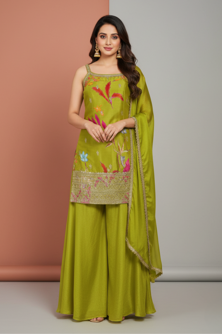 SLEEVLESS FESTIVE SHARARA DRESSES ,5 BEAUTIFUL COLORS,  {Sleeves Attached}