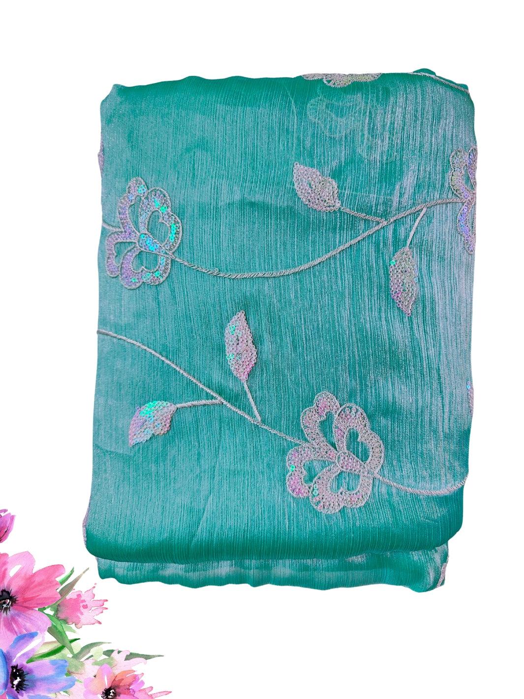 JIMMY CHOO SAREE WITH BEAUTIFUL FLORAL EMBROIDERY WORK, 4 BEAUTIFUL COLORS