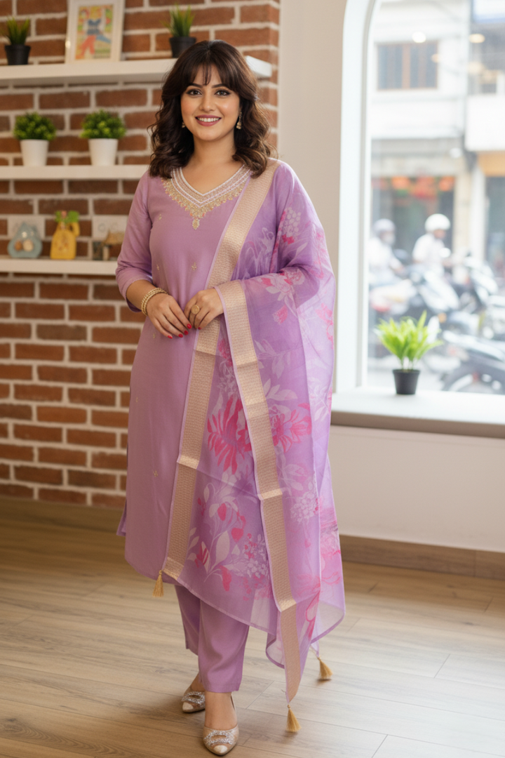 Embrace the elegance of lavender! 💜 Beautiful Suit for Daily Wear or Small Gatherings