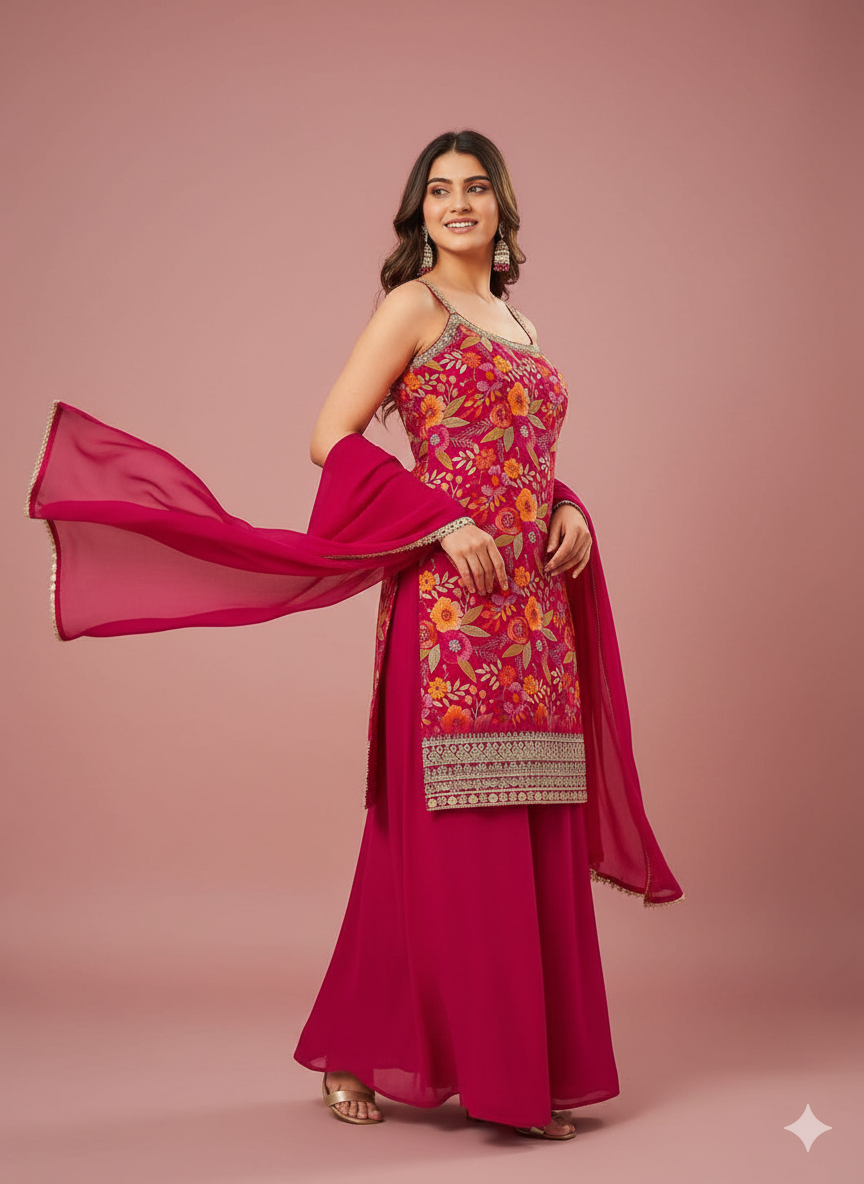SLEEVLESS FESTIVE SHARARA DRESSES ,5 BEAUTIFUL COLORS,  {Sleeves Attached}