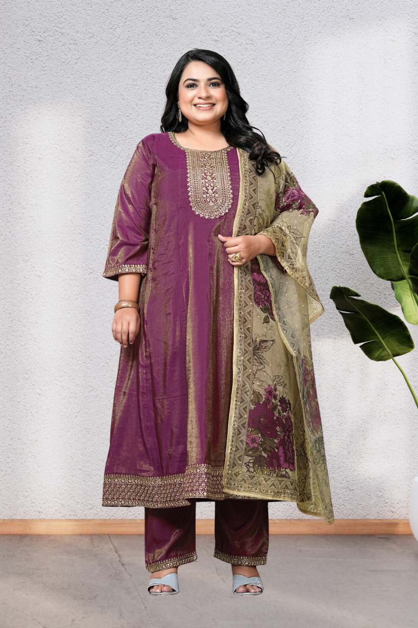 BEAUTIFUL 3 PIECE ROMAN SHIMMER SUIT WITH DIGITAL DUPATTA – 3XL TO 5XL