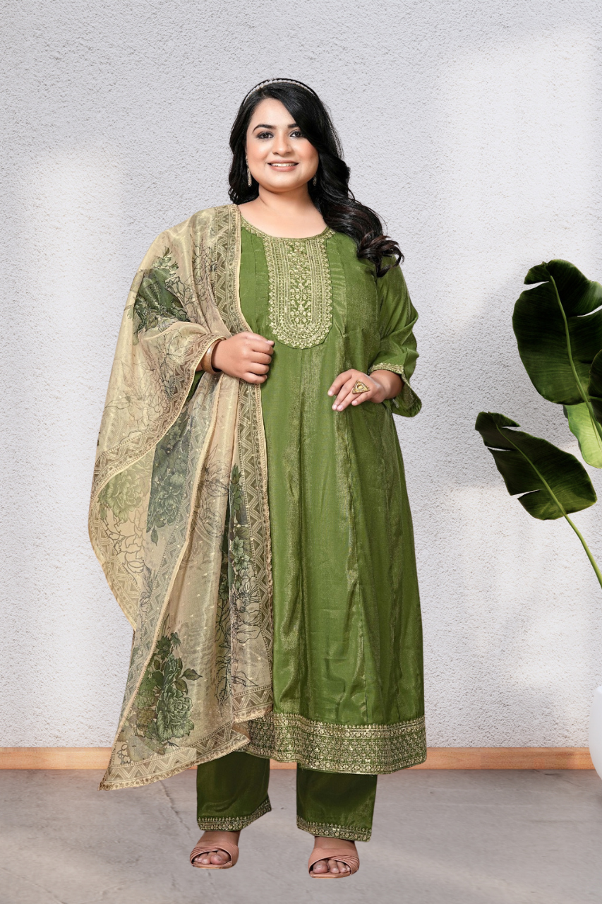 BEAUTIFUL 3 PIECE ROMAN SHIMMER SUIT WITH DIGITAL DUPATTA – 3XL TO 5XL