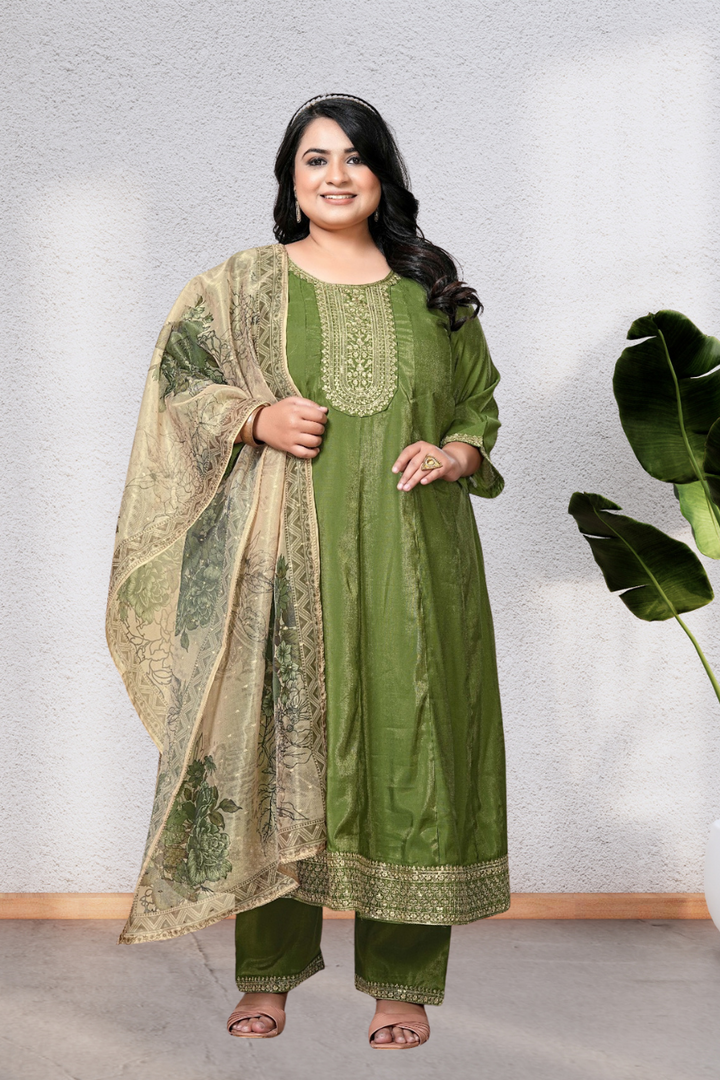 BEAUTIFUL 3 PIECE ROMAN SHIMMER SUIT WITH DIGITAL DUPATTA – 3XL TO 5XL