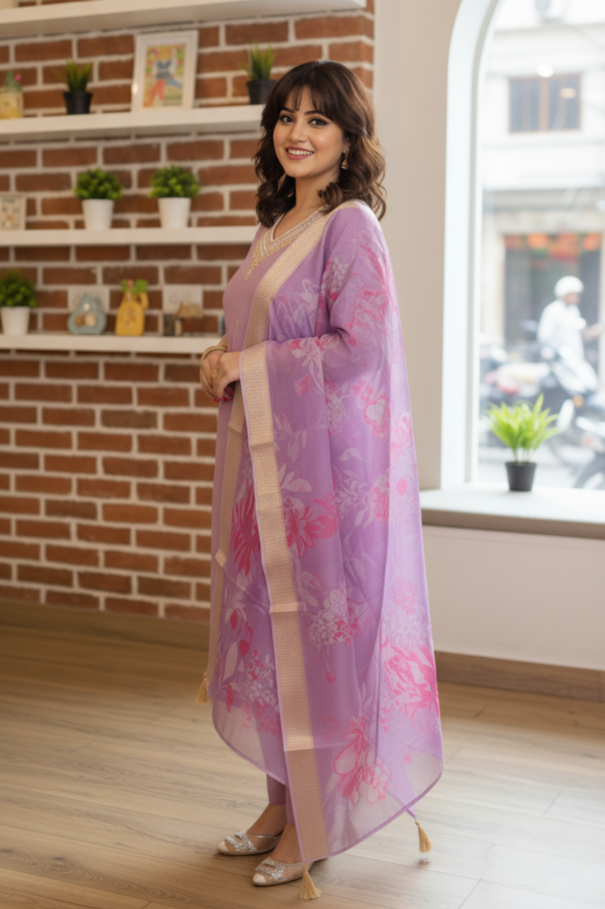 Embrace the elegance of lavender! 💜 Beautiful Suit for Daily Wear or Small Gatherings