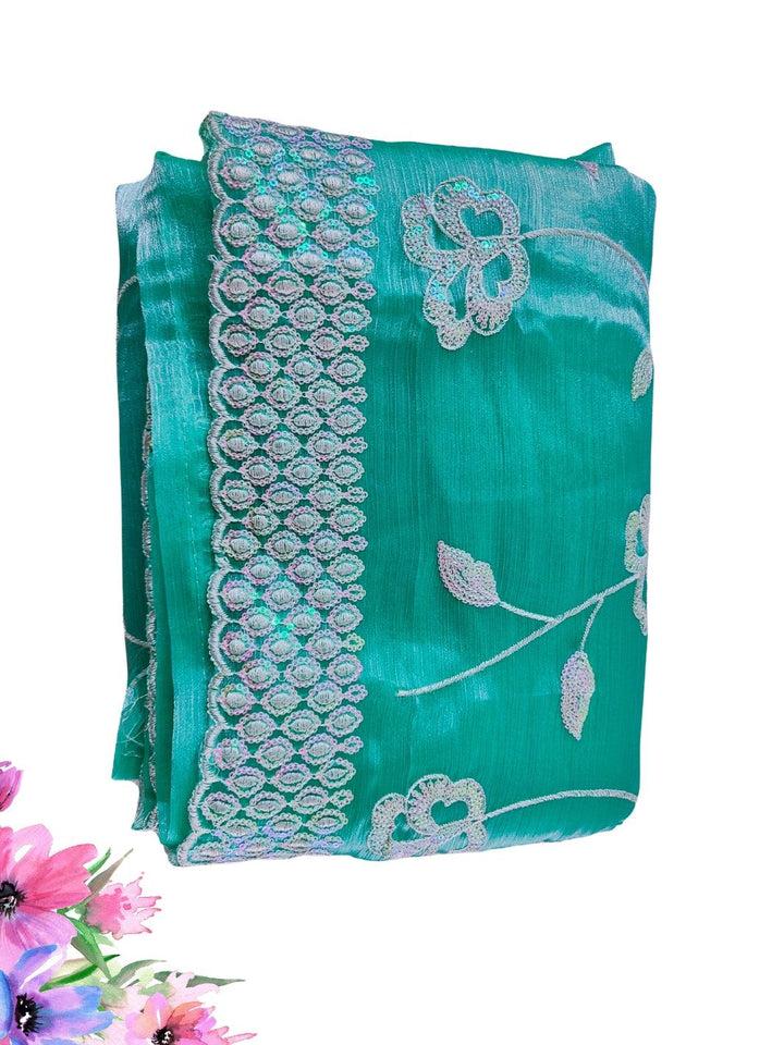 JIMMY CHOO SAREE WITH BEAUTIFUL FLORAL EMBROIDERY WORK, 4 BEAUTIFUL COLORS