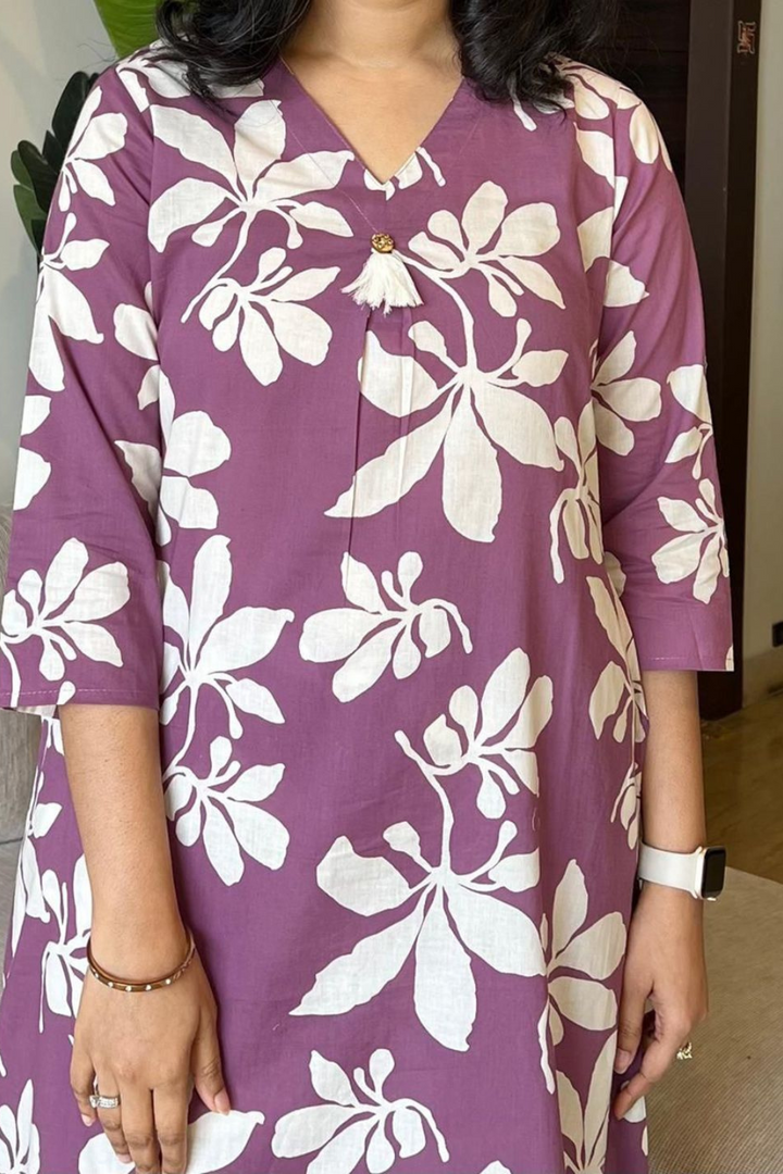 FLORAL PRINTED V NECK PURE COTTON TUNIC WITH TROUSERS CO-ORDS