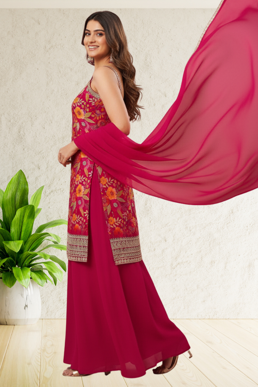 SLEEVLESS FESTIVE SHARARA DRESSES ,5 BEAUTIFUL COLORS,  {Sleeves Attached}