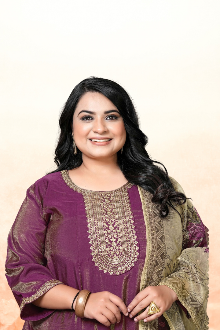 BEAUTIFUL 3 PIECE ROMAN SHIMMER SUIT WITH DIGITAL DUPATTA – 3XL TO 5XL