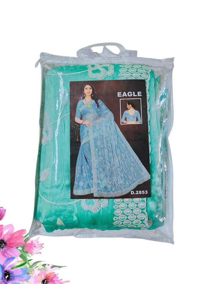 JIMMY CHOO SAREE WITH BEAUTIFUL FLORAL EMBROIDERY WORK, 4 BEAUTIFUL COLORS