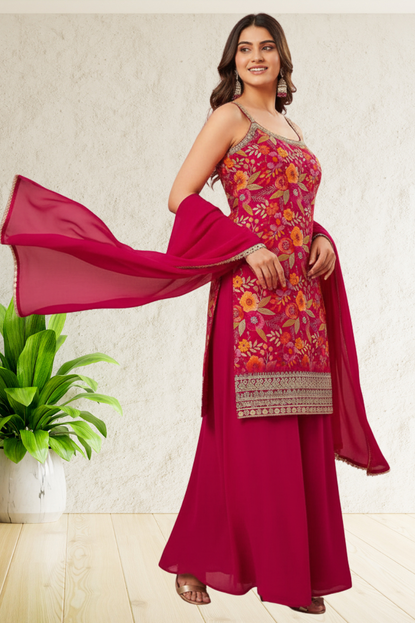 SLEEVLESS FESTIVE SHARARA DRESSES ,5 BEAUTIFUL COLORS,  {Sleeves Attached}