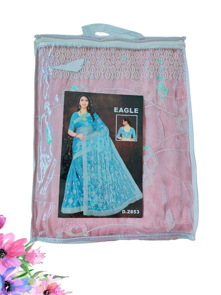 JIMMY CHOO SAREE WITH BEAUTIFUL FLORAL EMBROIDERY WORK, 4 BEAUTIFUL COLORS