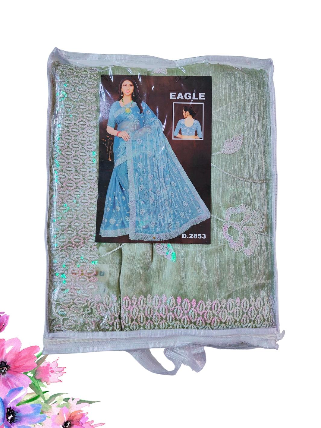 JIMMY CHOO SAREE WITH BEAUTIFUL FLORAL EMBROIDERY WORK, 4 BEAUTIFUL COLORS
