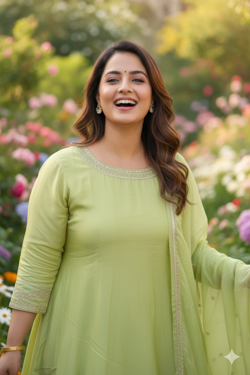 Beautiful and Elegant Lime Green Premium Silk Anarkali Women Suit with Embroidered Dupatta