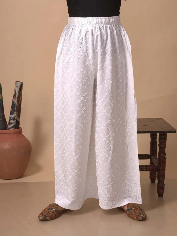 LYRA'S WHITE CHICKENKARI PALAZZO WOMEN