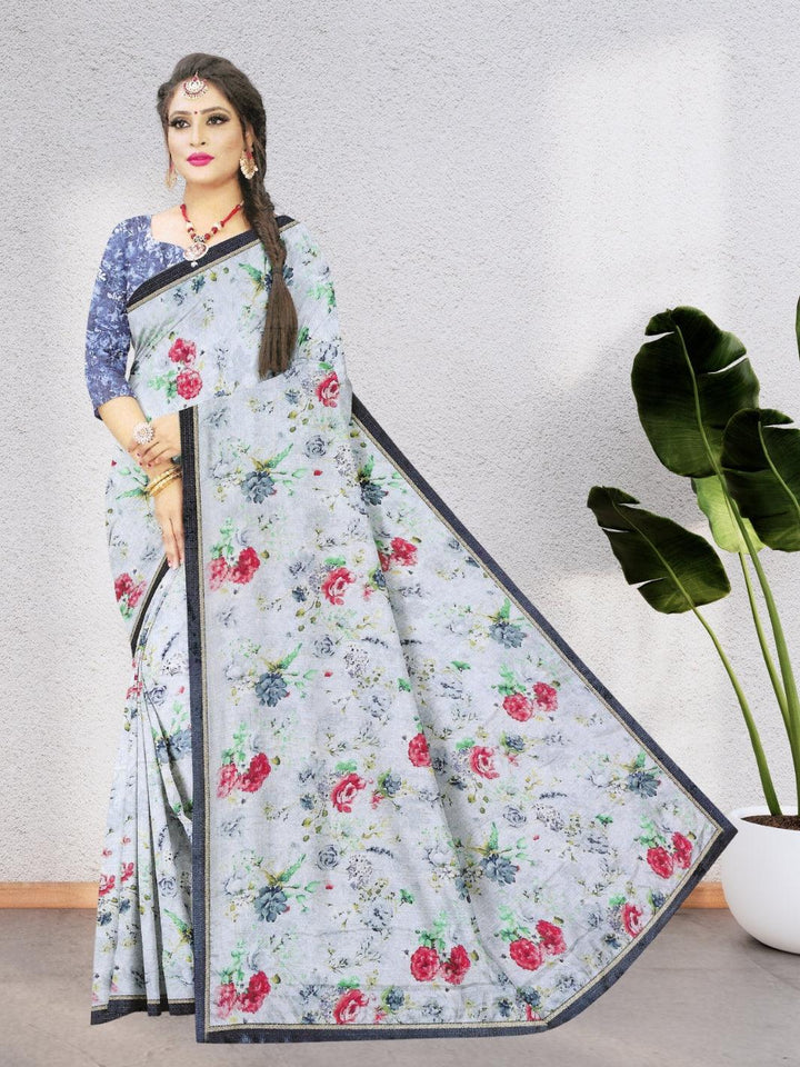 CHIFFON FLORAL SAREE WITH BEAUTIFUL DESIGN WITH BLOUSE, 9 BEAUTIFUL COLORS