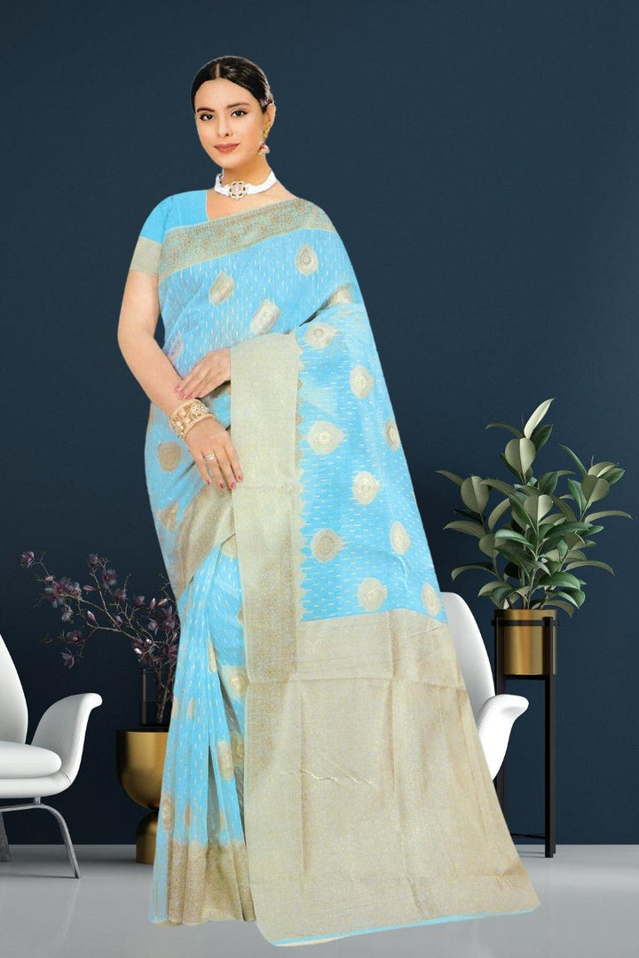 COTTON SLUB SAREE FOR WOMEN WITH BLOUSE FOR PARTY AND ALL TIME OCCASIONS, 5 COLORS AVAILABLE