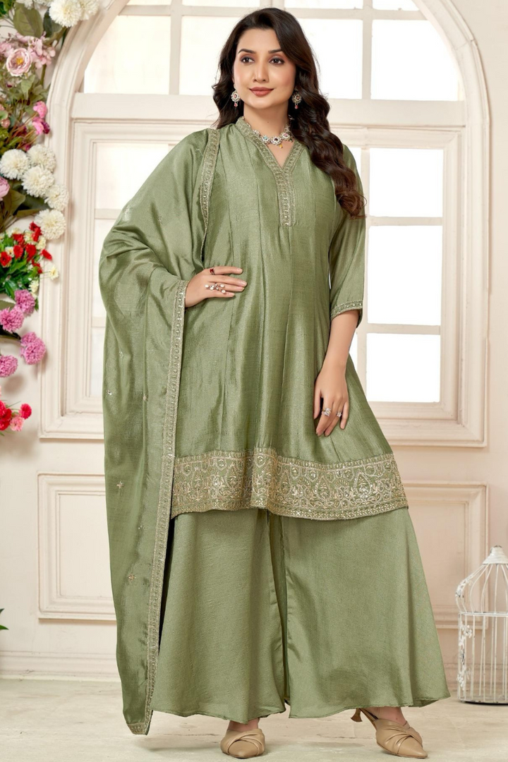 BEAUTIFUL 3 PIECE HEAVY VICHITRA SUIT WITH EMBROIDERED DUPATTA
