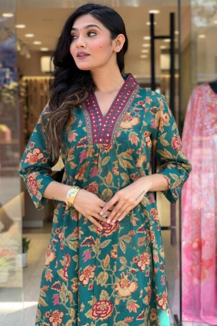 A LINE COTTON FLORAL 3 PIECE SUITS WITH COTTON DUPPATA