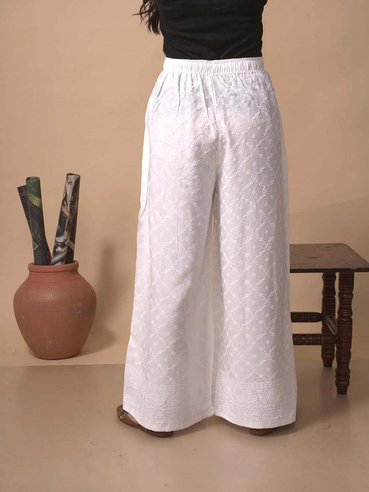 LYRA'S WHITE CHICKENKARI PALAZZO WOMEN