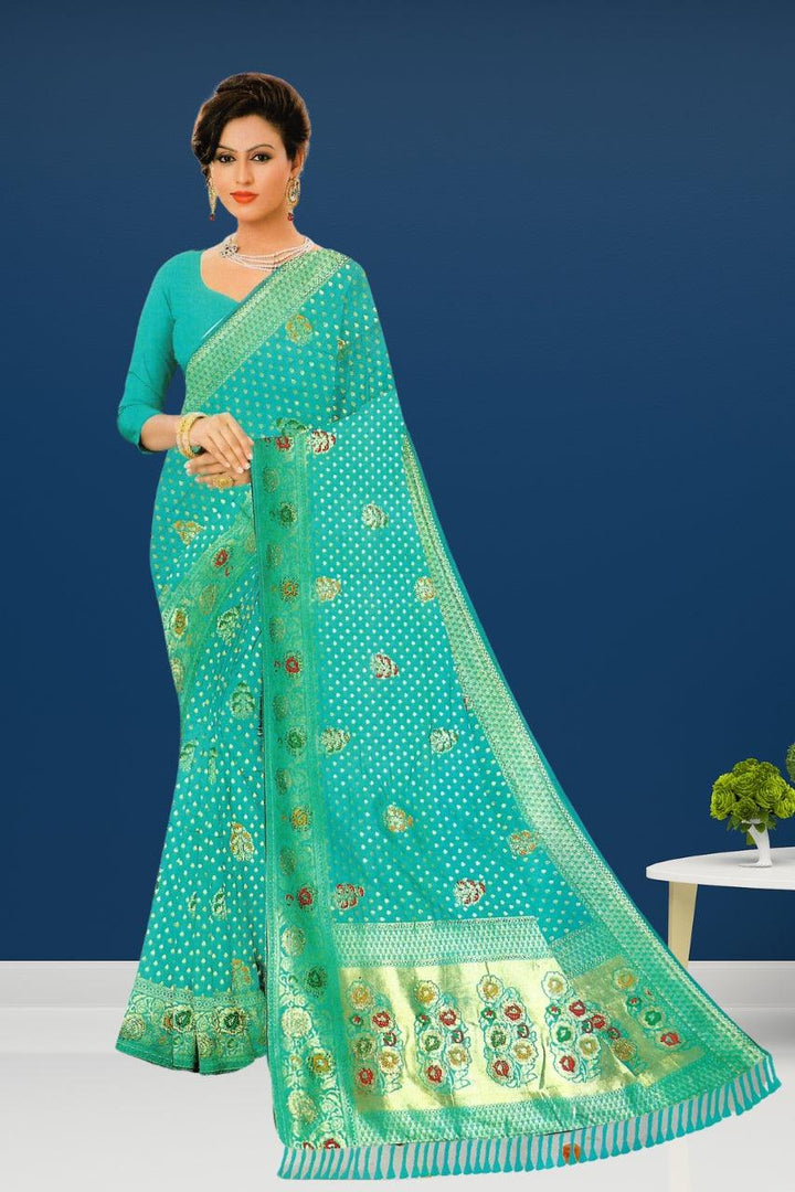 BEAUTIFUL GEORGETTE SILK MIX SAREE FOR WOMEN, WITH BLOUSE,  5 VIBRANT COLORS