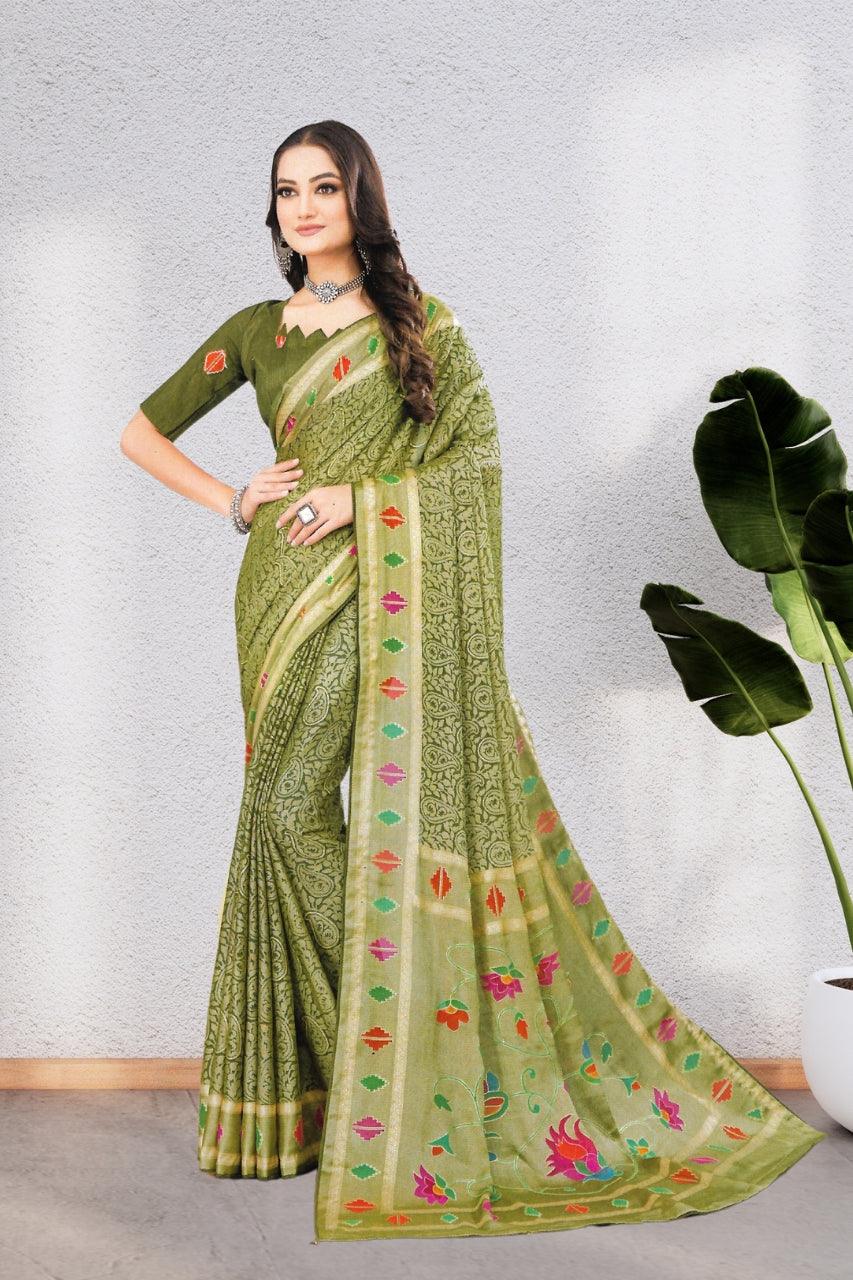 COTTON SAREE WITH BEAUTIFUL AND NECK DESIGNED BLOUSE, 8 BEAUTIFUL COLORS
