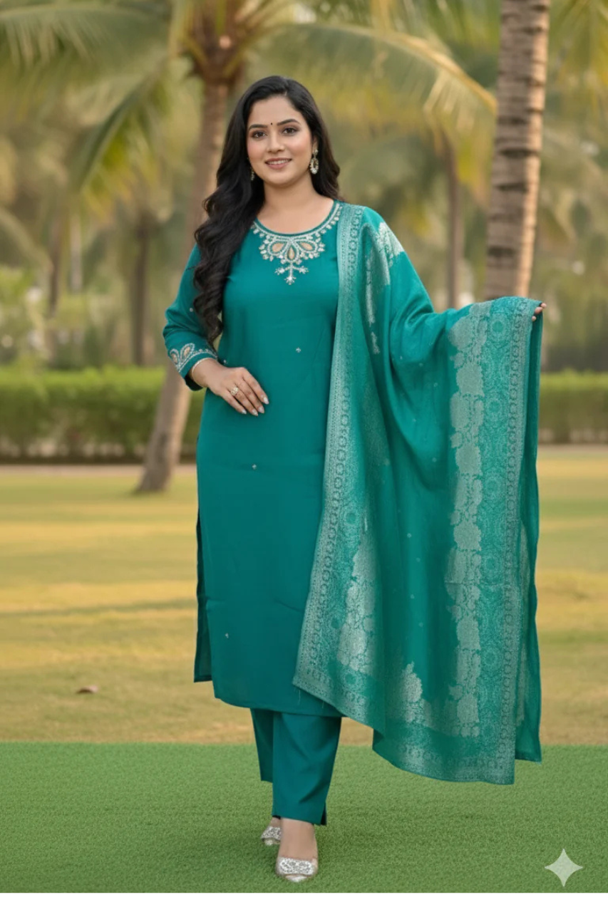 Elegant Teal Embroidered Kurta Set with Dupatta
