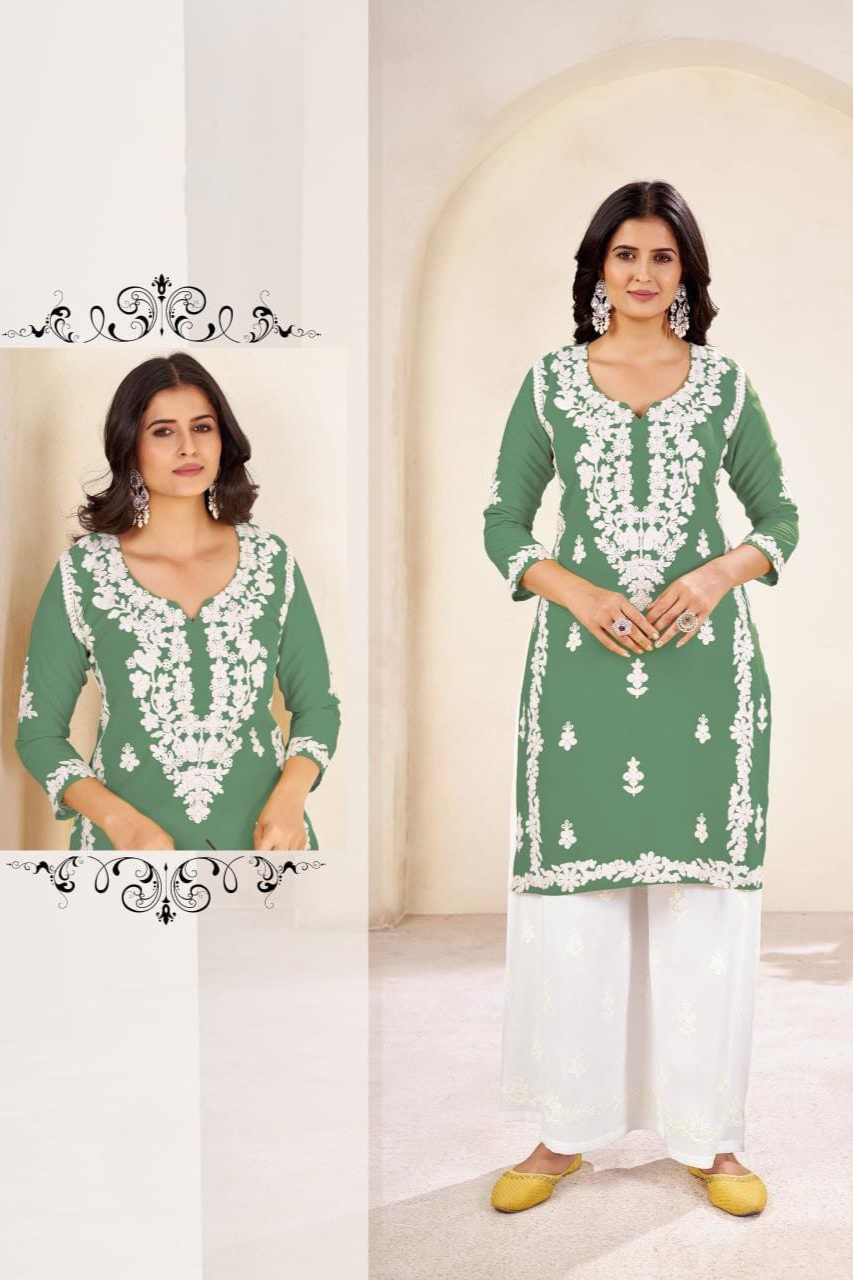 BEAUTIUL DESIGNER CHIKENKARI KURTA AND PLAZO SET FOR WOMEN