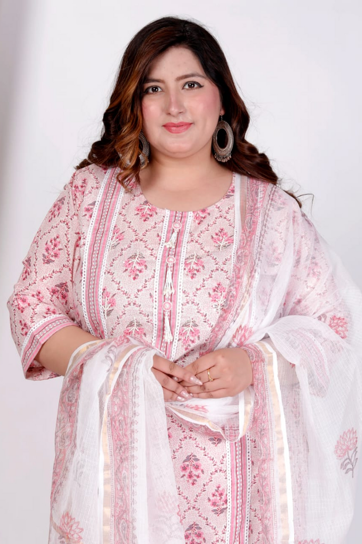PLUS SIZE 3 PIECE BEAUTIFUL COTTON PRINTED SUIT WITH DUPATTA