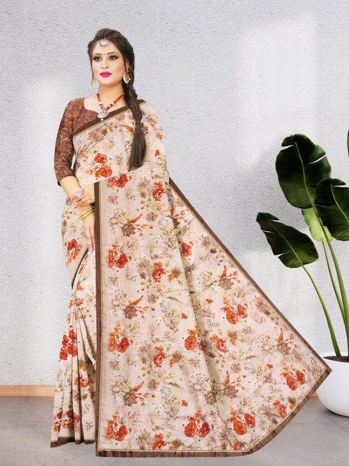 CHIFFON FLORAL SAREE WITH BEAUTIFUL DESIGN WITH BLOUSE, 9 BEAUTIFUL COLORS