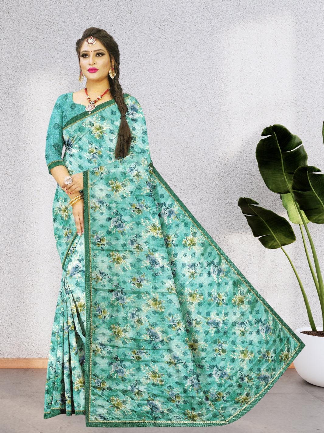 CHIFFON FLORAL SAREE,  WITH BEAUTIFUL DESIGN AND WITH BLOUSE, 8 BEAUTIFUL COLORS