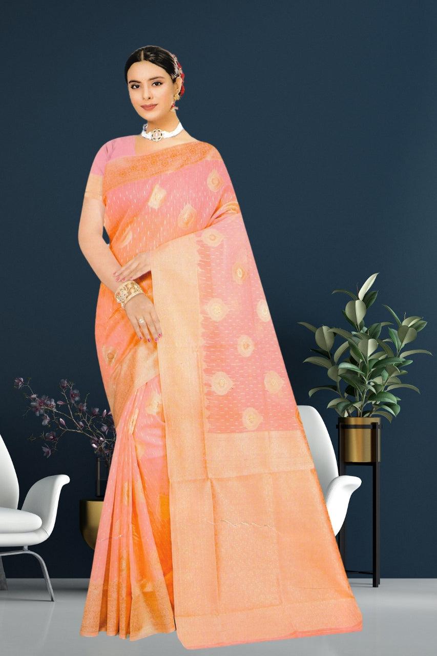 COTTON SLUB SAREE FOR WOMEN WITH BLOUSE FOR PARTY AND ALL TIME OCCASIONS, 5 COLORS AVAILABLE