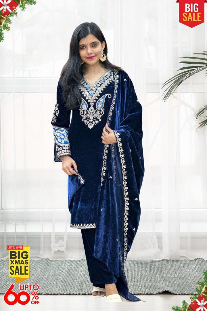3 PIECE BEAUTIFUL VELVET SUIT WITH DIPATTA IN 2 COLORS