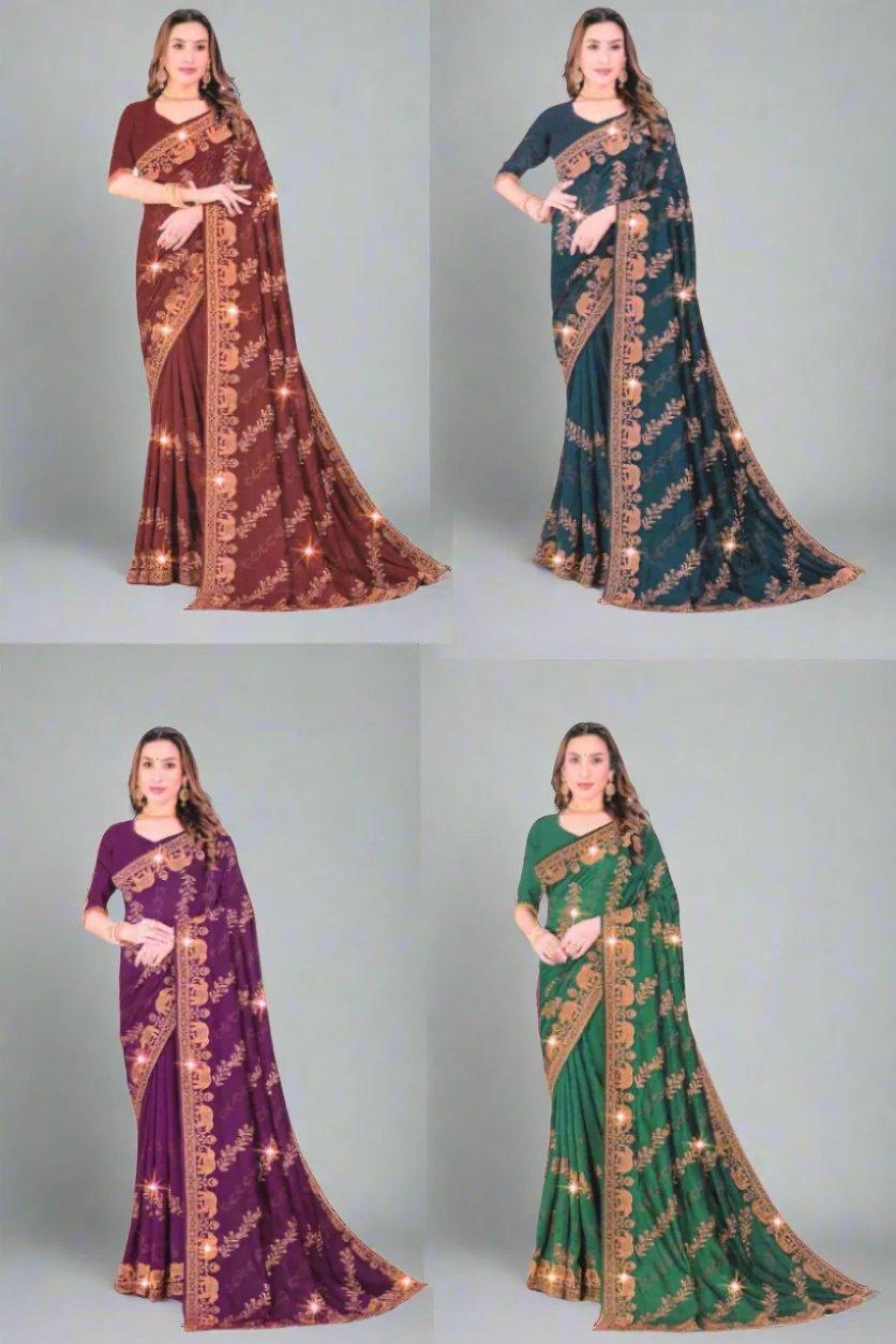 HEAVY GEORGETTE SAREE WITY MATCHING BLOUSE FOR WOMEN, 4 VIBRANT COLORS