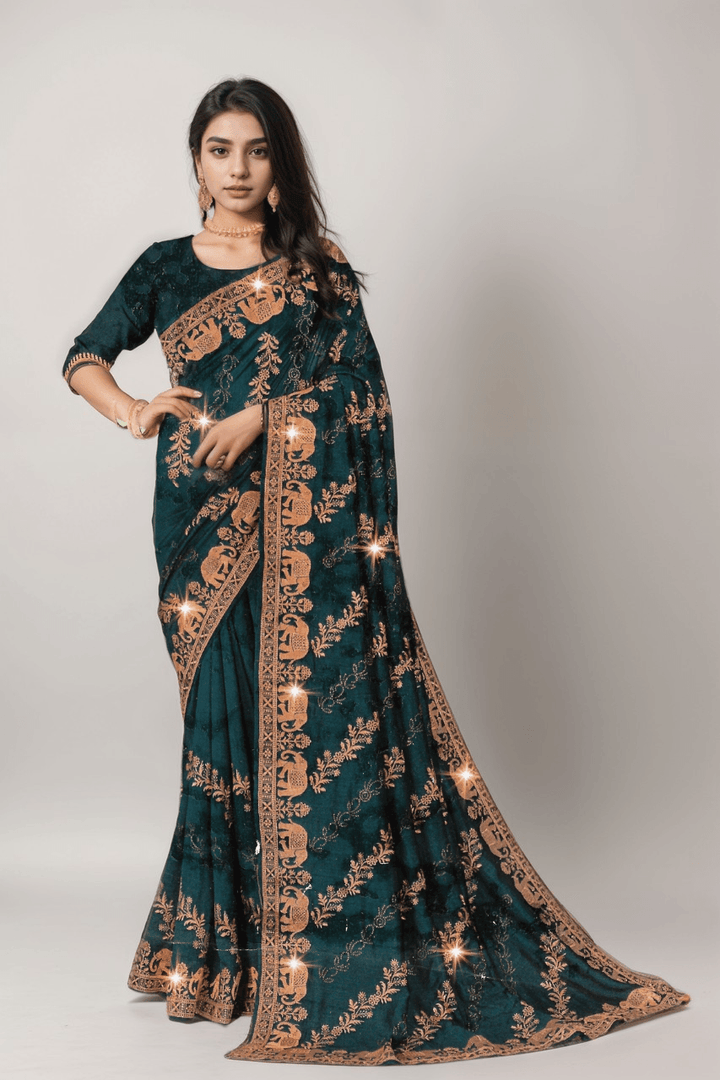 HEAVY GEORGETTE SAREE WITY MATCHING BLOUSE FOR WOMEN, 4 VIBRANT COLORS