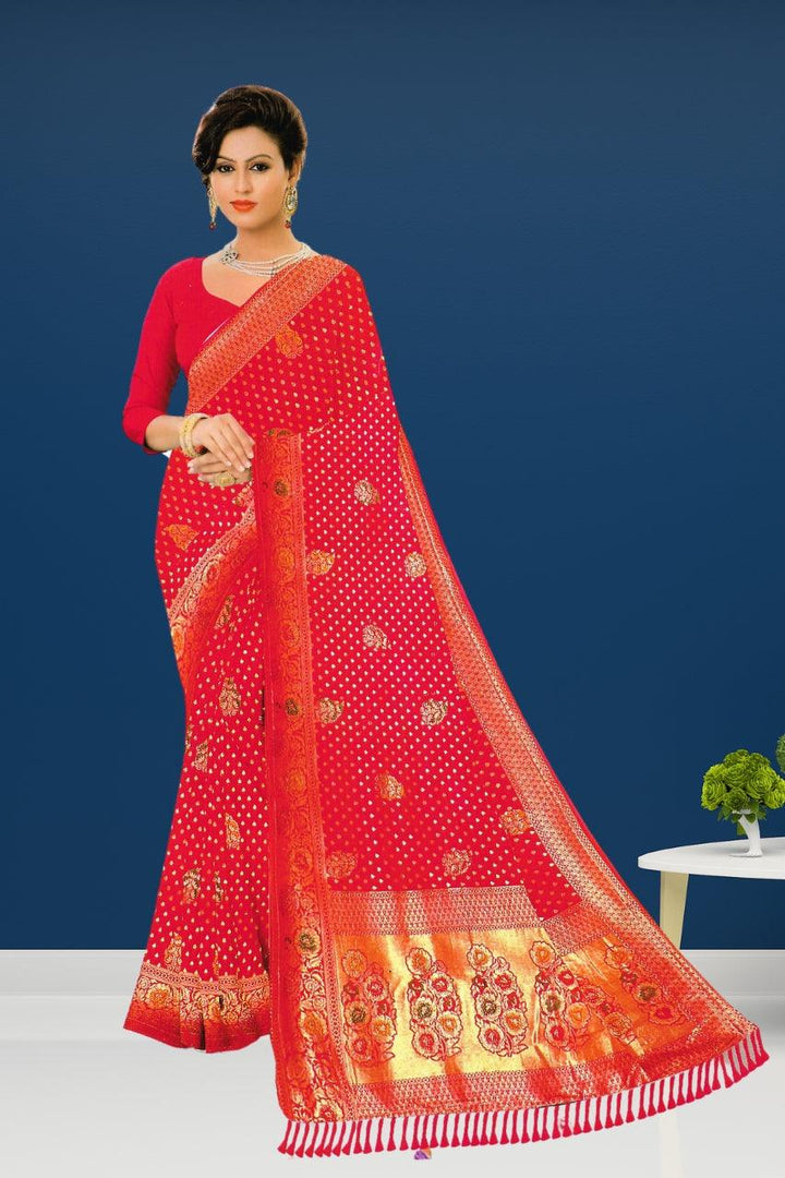 BEAUTIFUL GEORGETTE SILK MIX SAREE FOR WOMEN, WITH BLOUSE,  5 VIBRANT COLORS