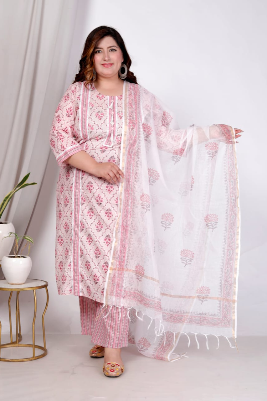 PLUS SIZE 3 PIECE BEAUTIFUL COTTON PRINTED SUIT WITH DUPATTA