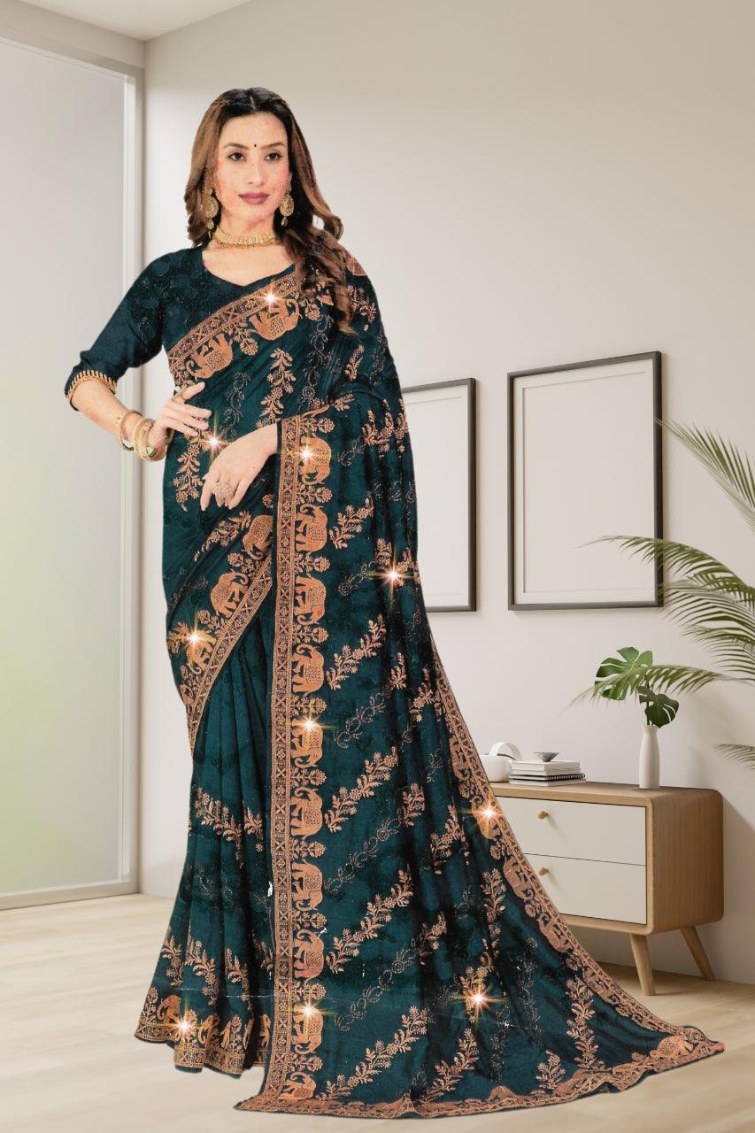 HEAVY GEORGETTE SAREE WITY MATCHING BLOUSE FOR WOMEN, 4 VIBRANT COLORS