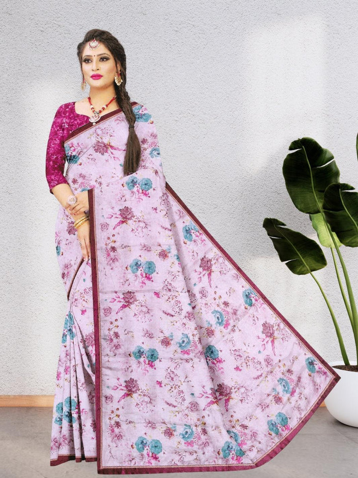 CHIFFON FLORAL SAREE WITH BEAUTIFUL DESIGN WITH BLOUSE, 9 BEAUTIFUL COLORS