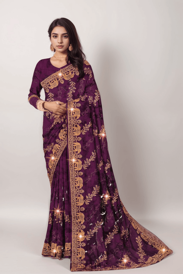 HEAVY GEORGETTE SAREE WITY MATCHING BLOUSE FOR WOMEN, 4 VIBRANT COLORS