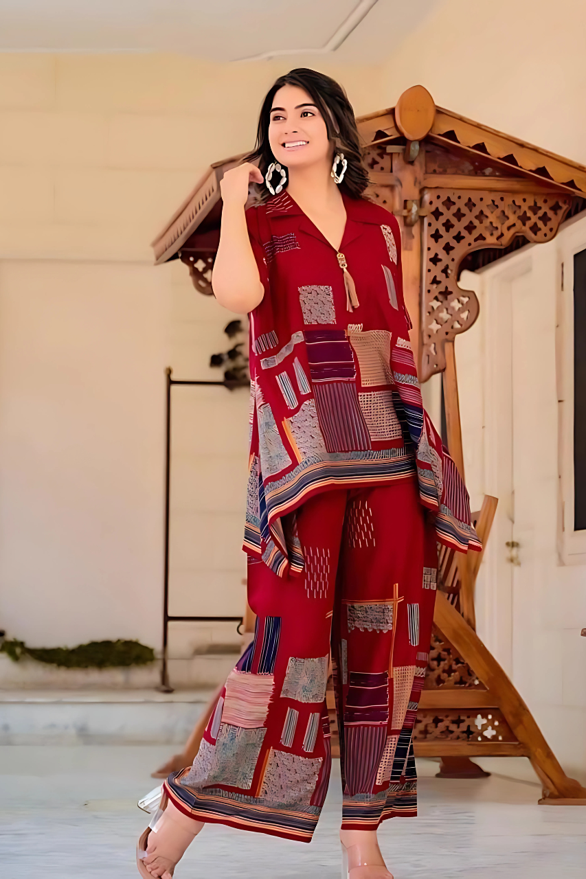 MULTICOLOR COTTON RRYON CO-ORD SET FOR WOMEN