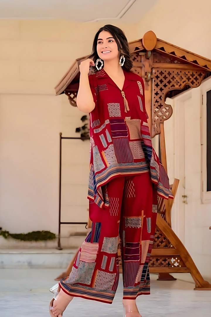 MULTICOLOR COTTON RRYON CO-ORD SET FOR WOMEN