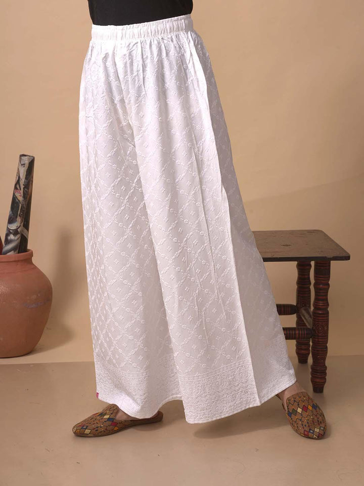 LYRA'S WHITE CHICKENKARI PALAZZO WOMEN