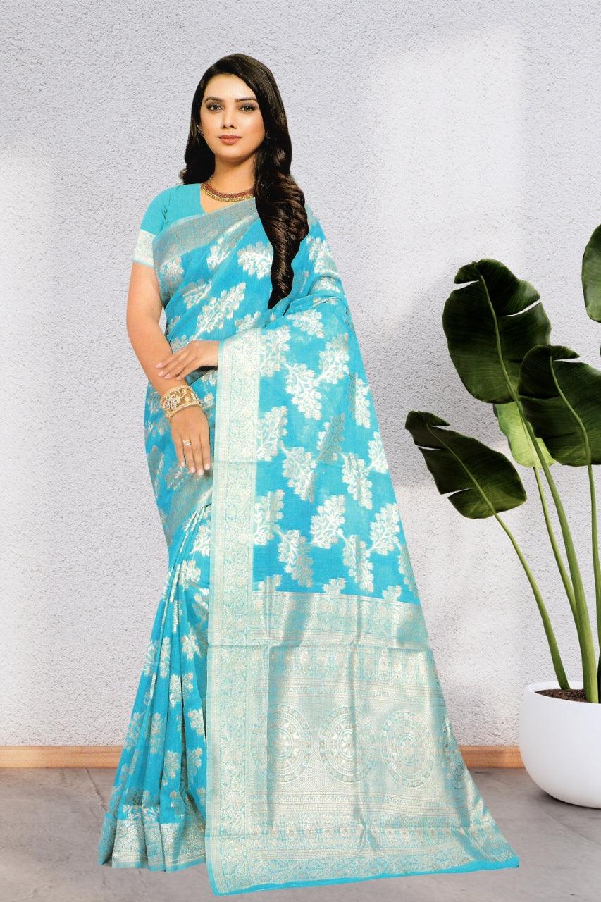 COTTON SLUB FLORAL SAREE FOR WOMEN FOR PARTY AND ALL TIME OCCASIONS, 5 COLORS