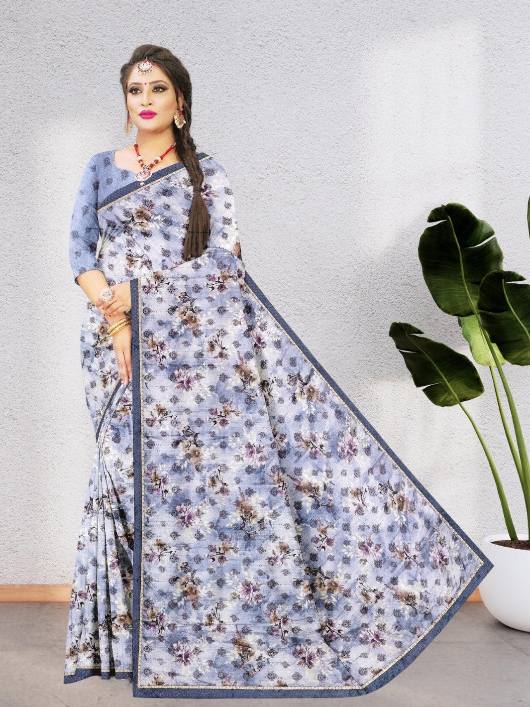 CHIFFON FLORAL SAREE,  WITH BEAUTIFUL DESIGN AND WITH BLOUSE, 8 BEAUTIFUL COLORS