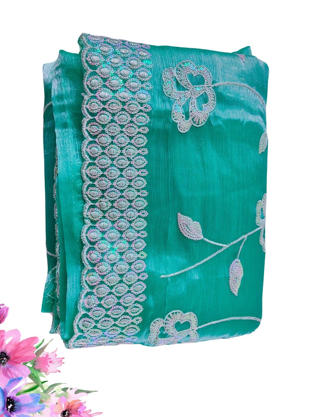 JIMMY CHOO SAREE WITH BEAUTIFUL FLORAL EMBROIDERY WORK, 4 BEAUTIFUL COLORS