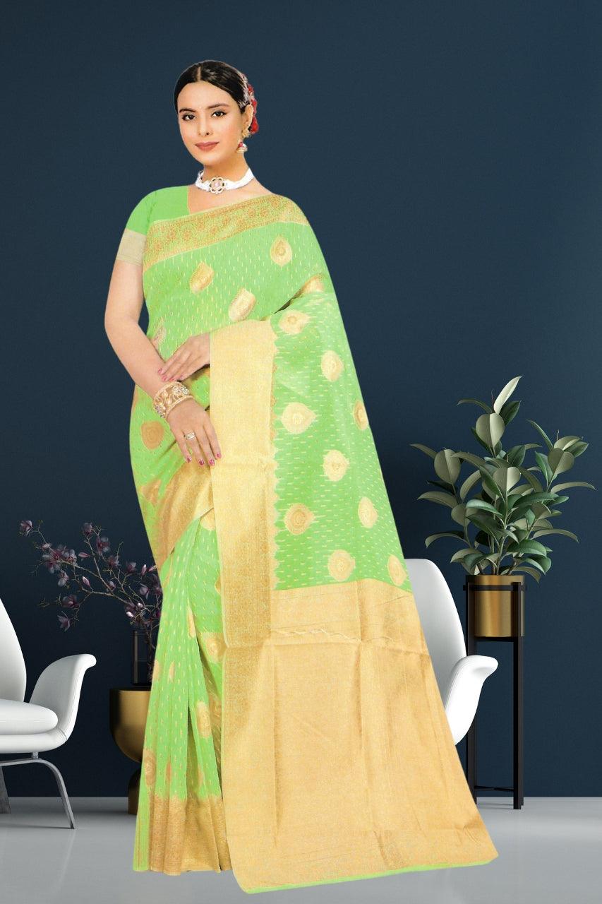 COTTON SLUB SAREE FOR WOMEN WITH BLOUSE FOR PARTY AND ALL TIME OCCASIONS, 5 COLORS AVAILABLE