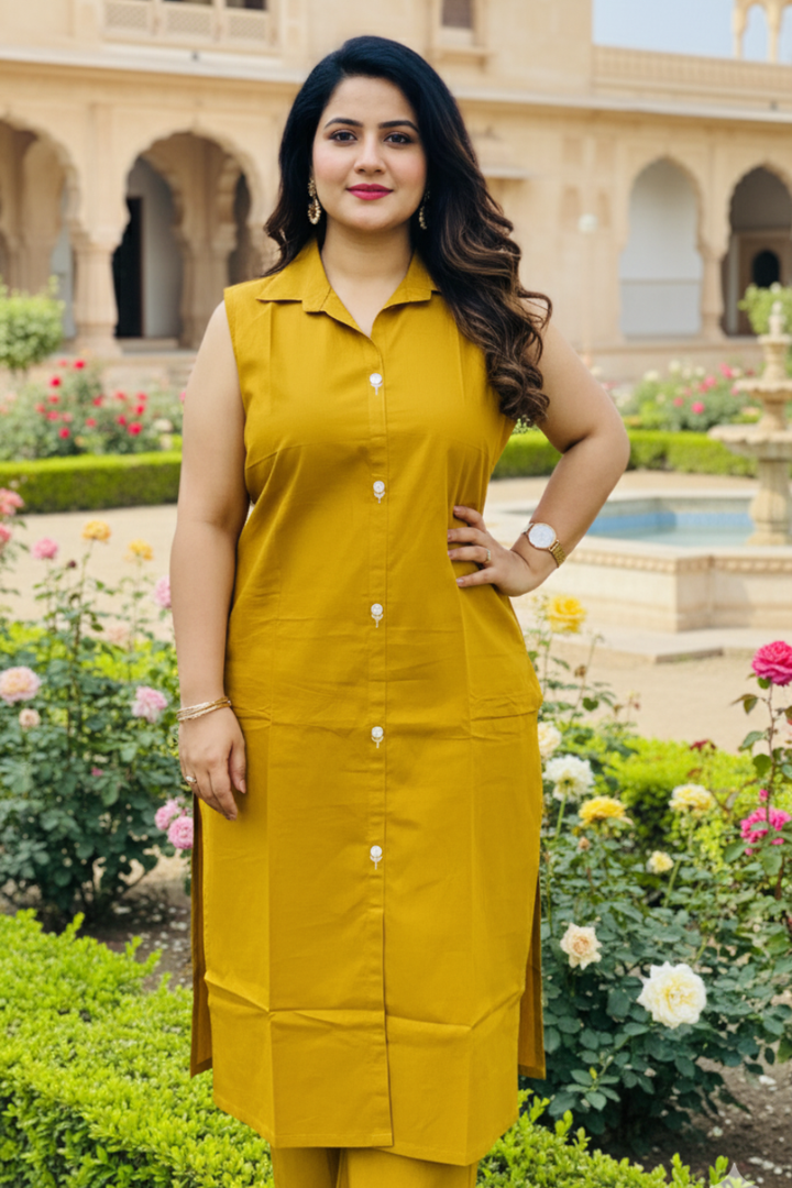Sleeveless Kurta Set (Sleeves Given) | Everyday Chic Co-Ord | Mustard Maroon Olive Green and Indigo | 3XL 4XL 5XL
