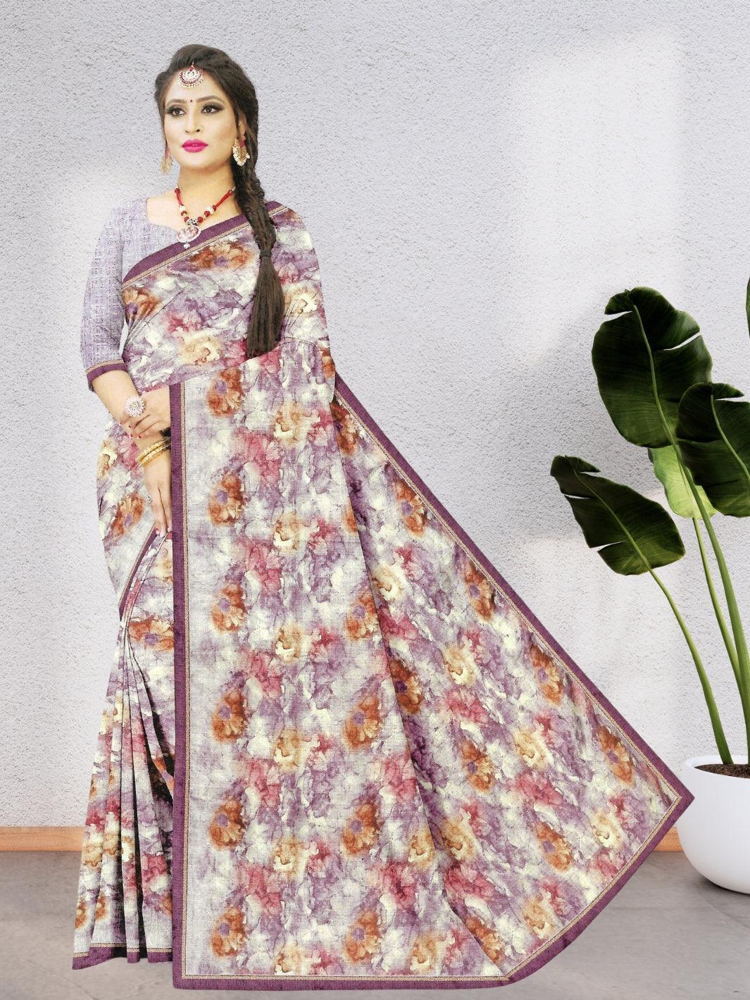 CHIFFON SILK SAREE WITH BEAUTIFUL DESIGNS AND WITH BLOUSE, 7 BEAUTIFUL COLORS